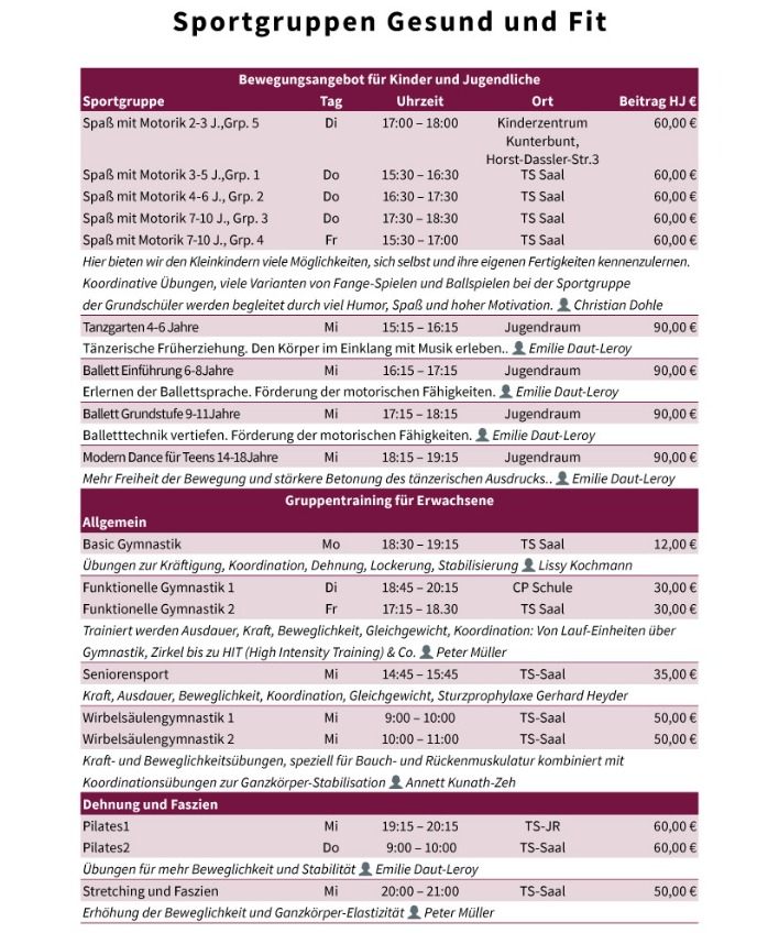 TSH Gesund und Fit - Sportgruppen