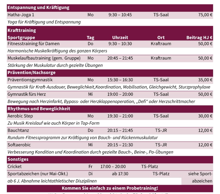 TSH Gesund und Fit - Sportgruppen