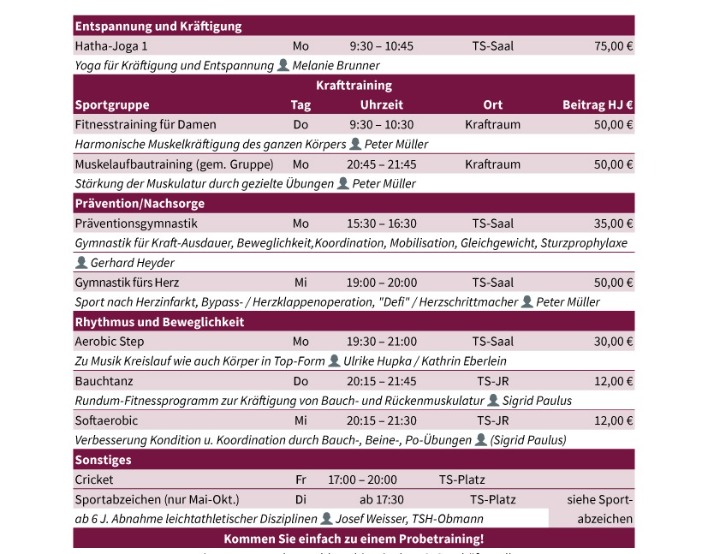 TSH Gesund und Fit - Sportgruppen