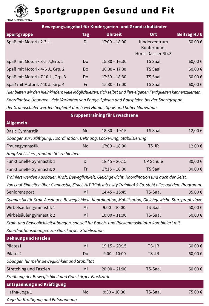 TSH Gesund und Fit - Sportgruppen