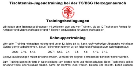 TSH Tischtennis Jugendtraining Regeln